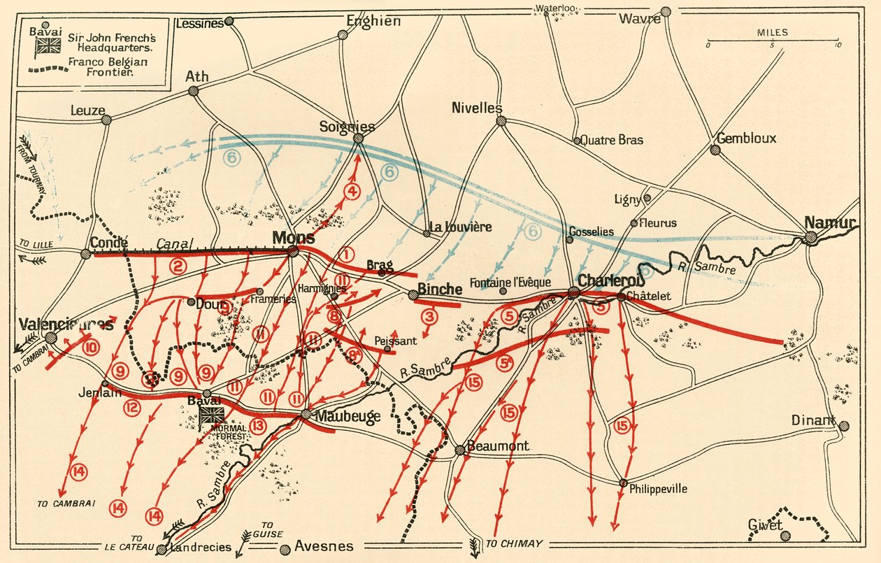 Mons ve Charleroi, c1914, c1920 Yakınlarındaki Baş Operasyonların Taslağı. by Unbekannt