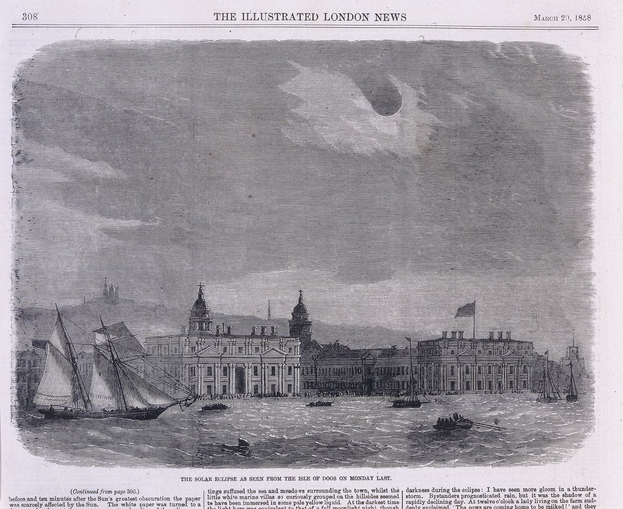 Kraliyet Gözlemevi üzerinde görülen güneş tutulması, Greenwich, 1858 by Unbekannt