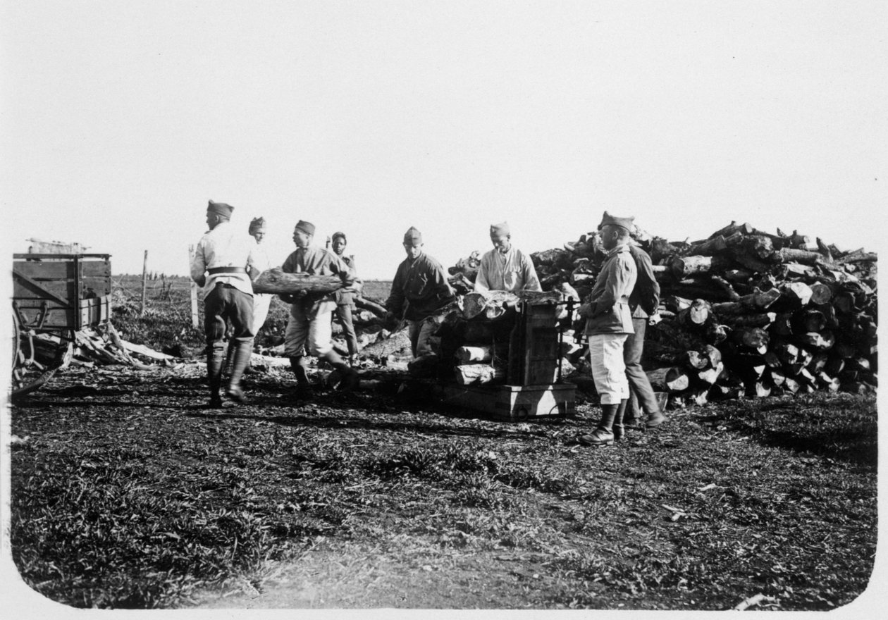 Fransız Yabancı Lejyonu askerleri, kütükleri istifliyor, Suriye, 20. yüzyıl by Unbekannt