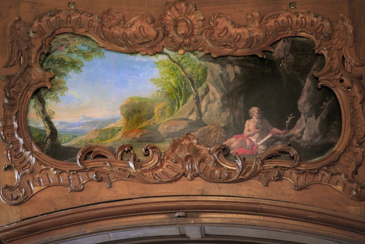 Somme, Valloires'in 12. yüzyıldan kalma Ciestercian Manastırı, 17. yüzyılda yeniden inşa edilmiş, L'abbaye kutsallığında Francois Boucher'a atfedilen resim by Unbekannt