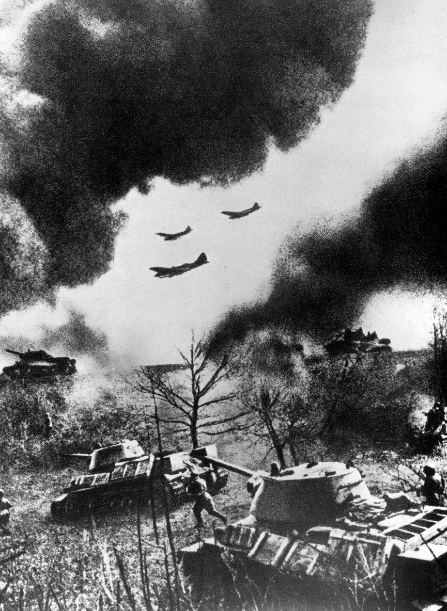 Sovyet tankları ve uçakları saldırı başlatıyor, Rusya, 1943 by Unbekannt