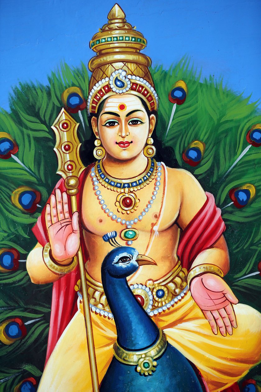Sri Mariamman Hindu tapınağı. Murugan, Skanda ve Subrahmanya olarak da bilinen Karthikeya, Hindu savaş tanrısıdır, 20160817, Singapur, Singapur by Unbekannt