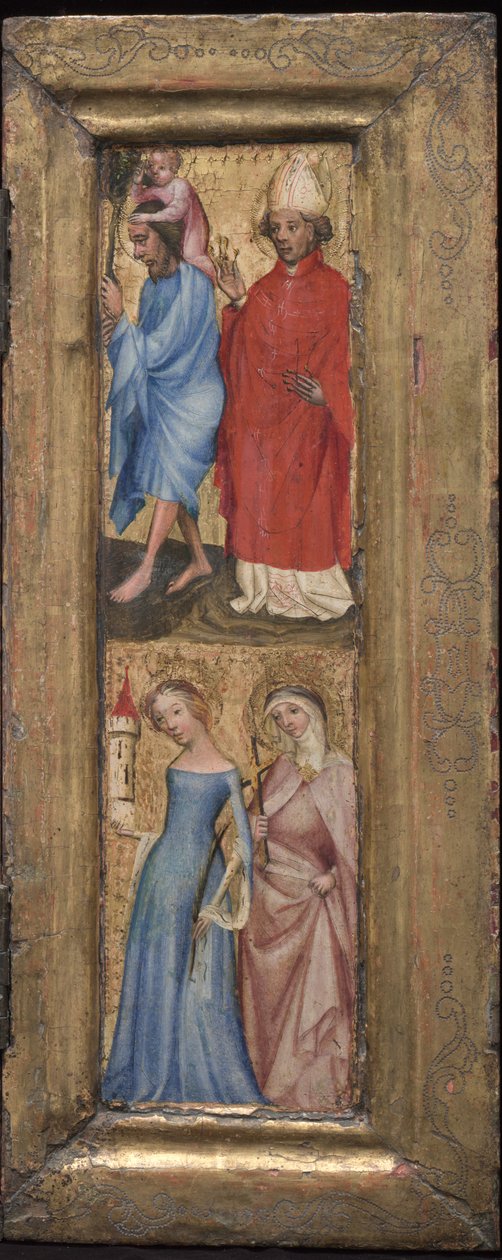 Aziz Christopher ve Aziz Erasmus, Aziz Barbara ve başka bir kadın aziz, c. 1424. by Unbekannt