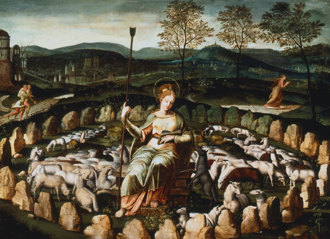 St Genevieve gardant ses moutons St Genevieve sürüsünü izliyor, 16. yüzyıl by Unbekannt