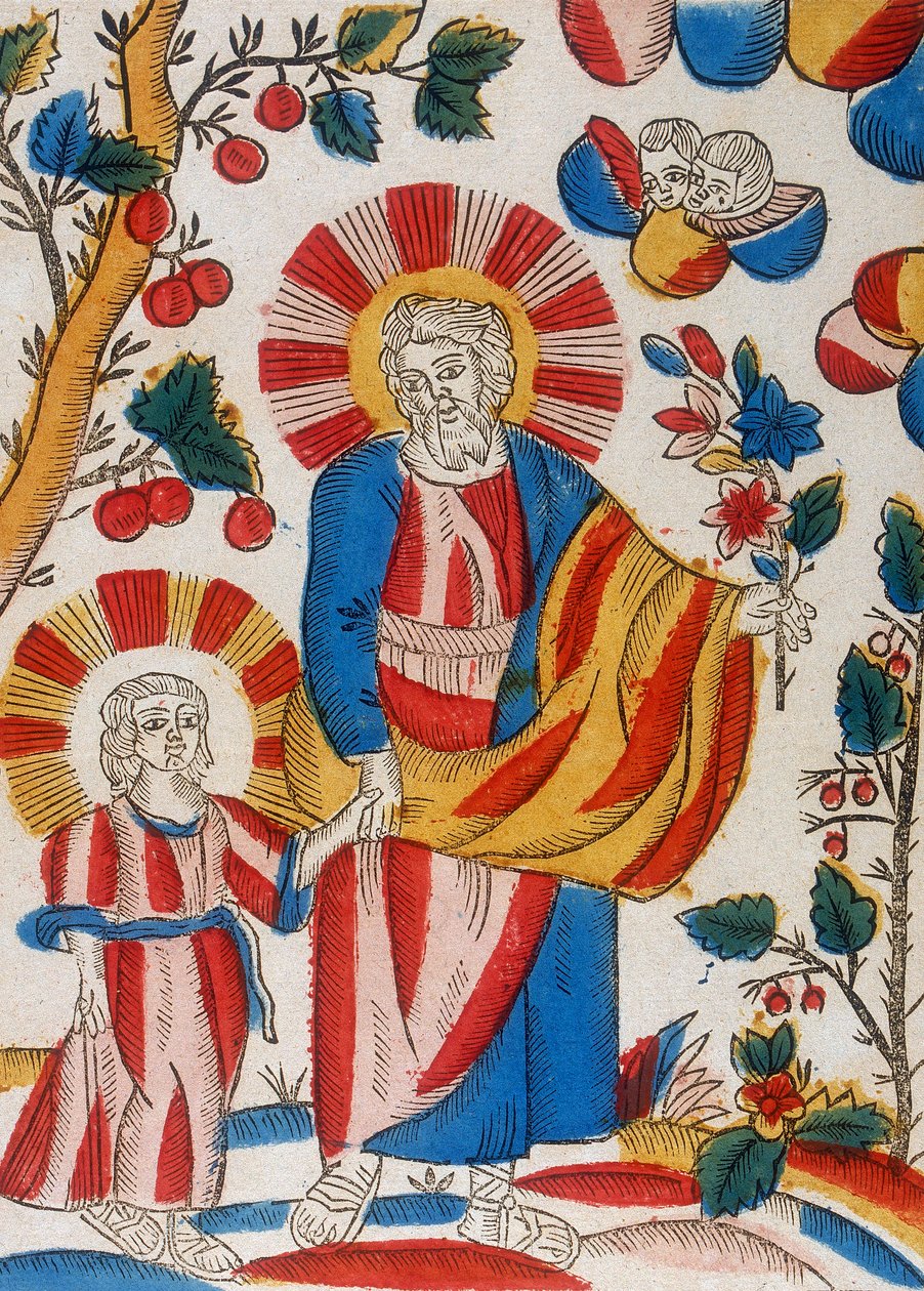 Aziz Joseph ve İsa, oğlu, el ele yürüyor, 18. yüzyıl by Unbekannt