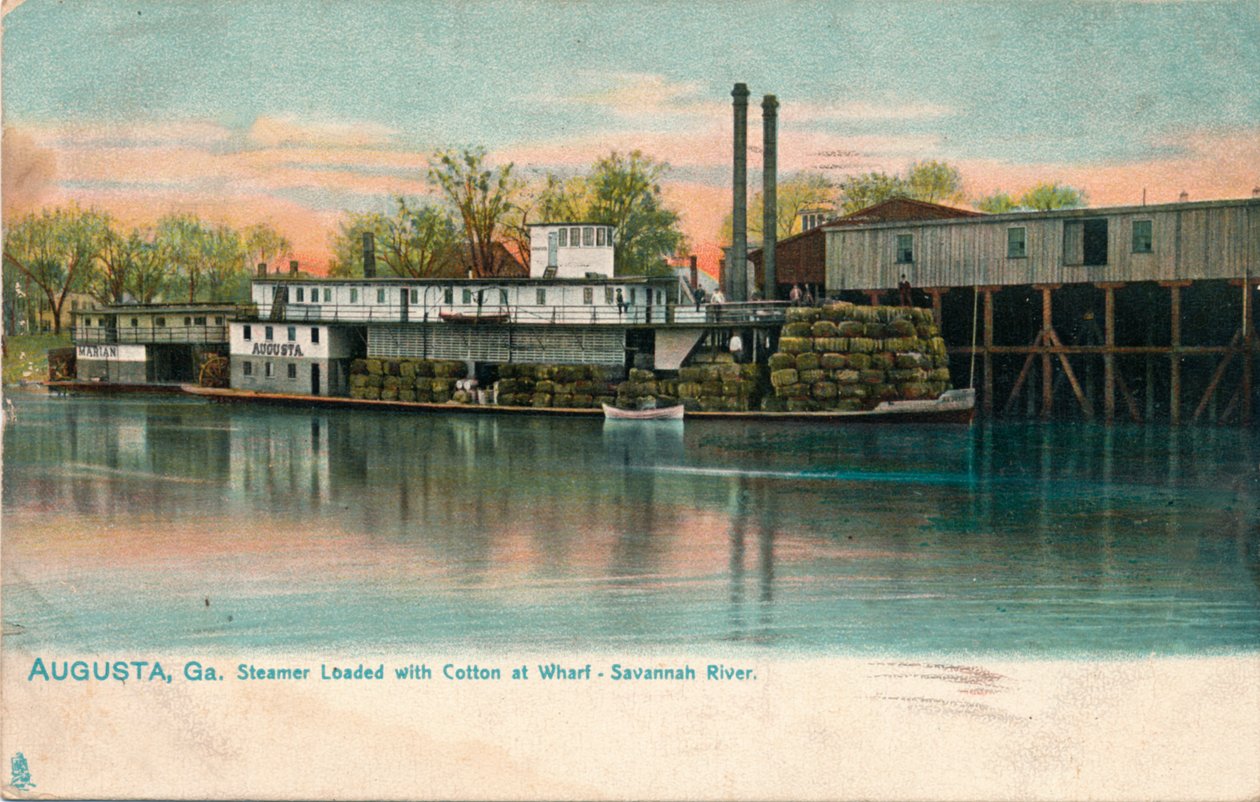 Bir iskelede pamuk yüklü vapur, Savannah River, Augusta, Georgia, 1908 by Unbekannt