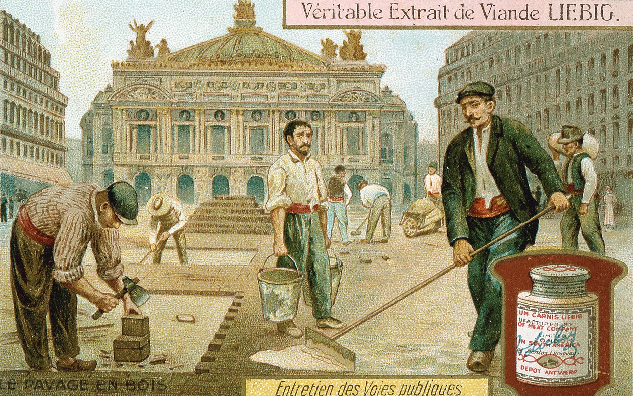 Ahşap bloklarla bir Paris caddesini kaplamak, c1900 by Unbekannt