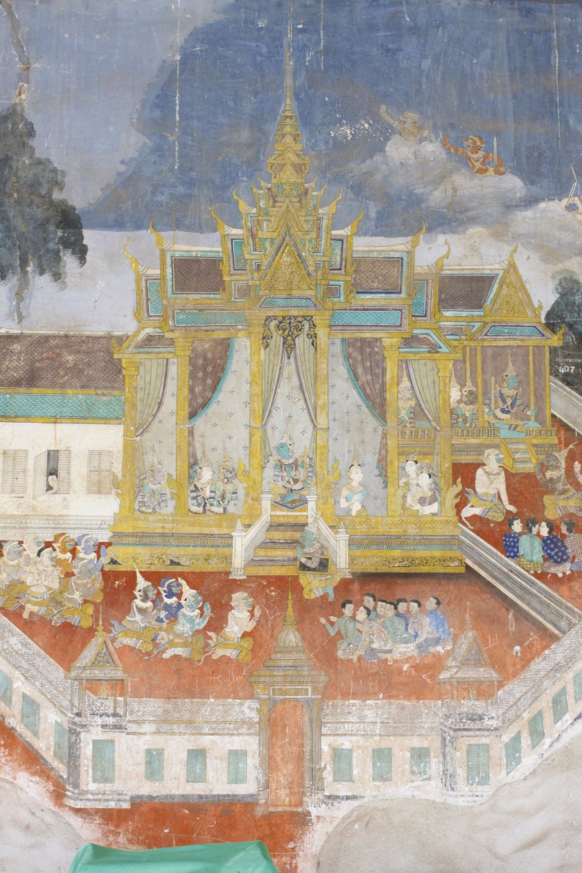 Sylver PagodaBu duvar resmi, klasik Hindu şiiri Ramayana, Phnom Penh, Kamboçya