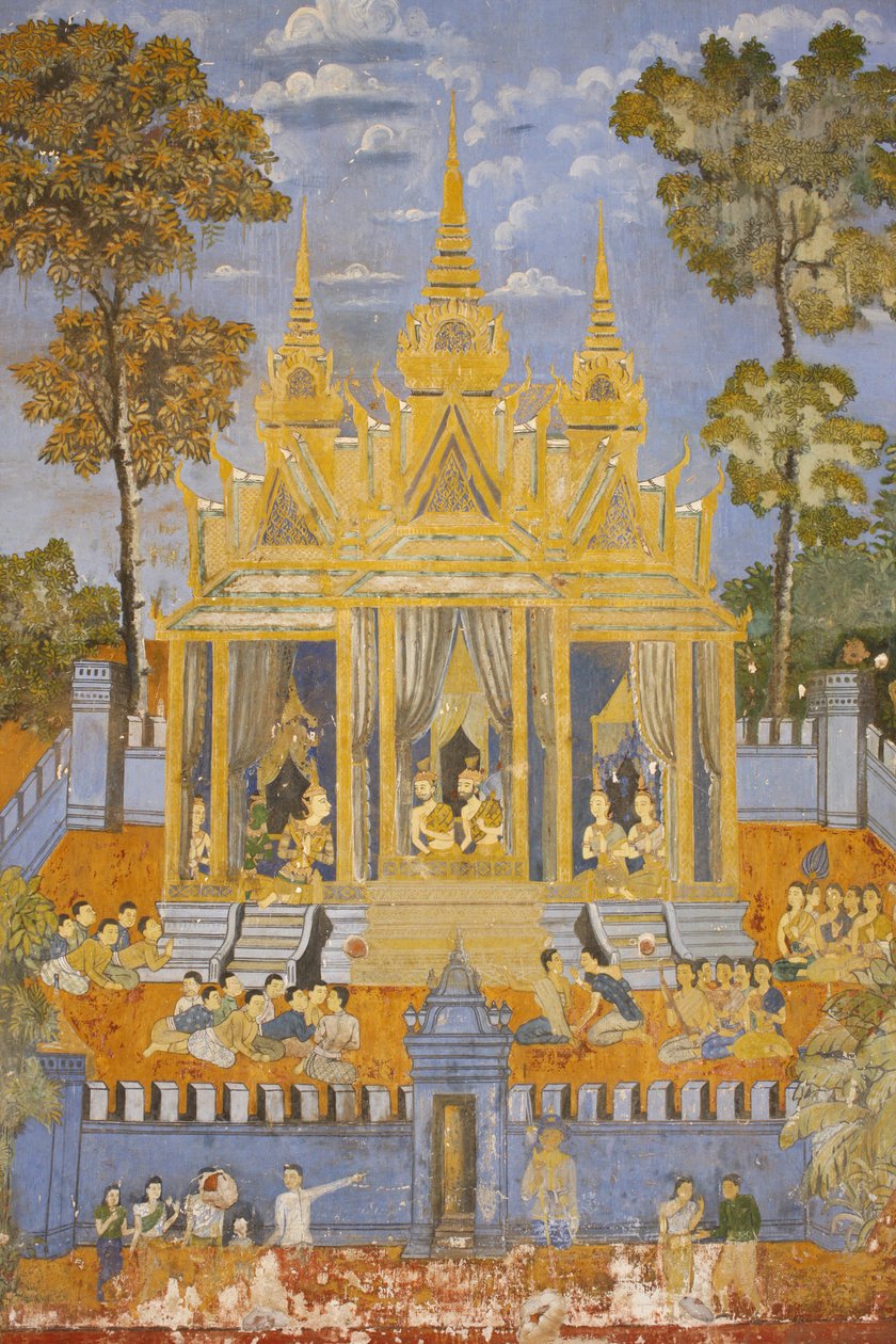 Sylver Pagoda Bu duvar resmi, klasik Hindu şiiri Ramayana, Phnom Penh, Kamboçya