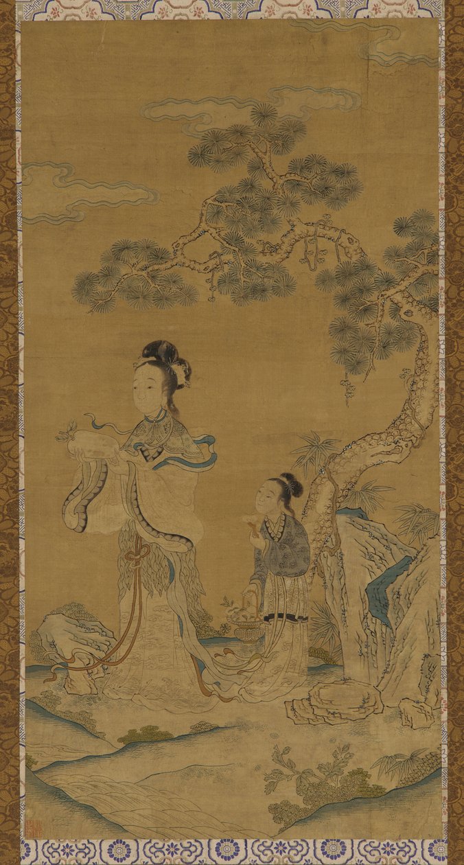 Goblen: bir Taoist kadın Ölümsüz ve bir çamın altında görevli, Ming hanedanı, 1368-1644. by Unbekannt