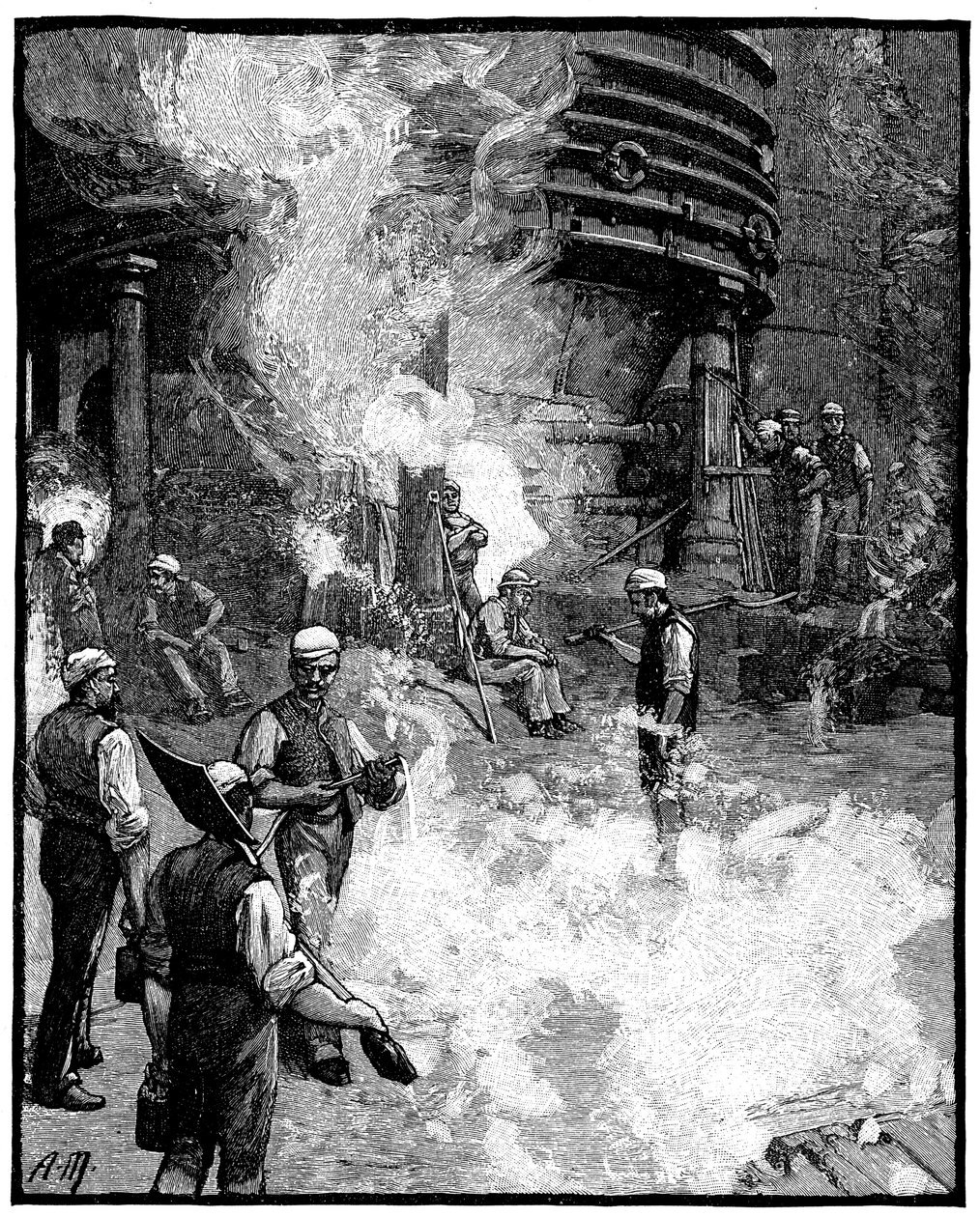 Yüksek fırına dokunmak ve piklere demir dökmek, Siemens demir ve çelik işleri, Galler, 1885 by Unbekannt