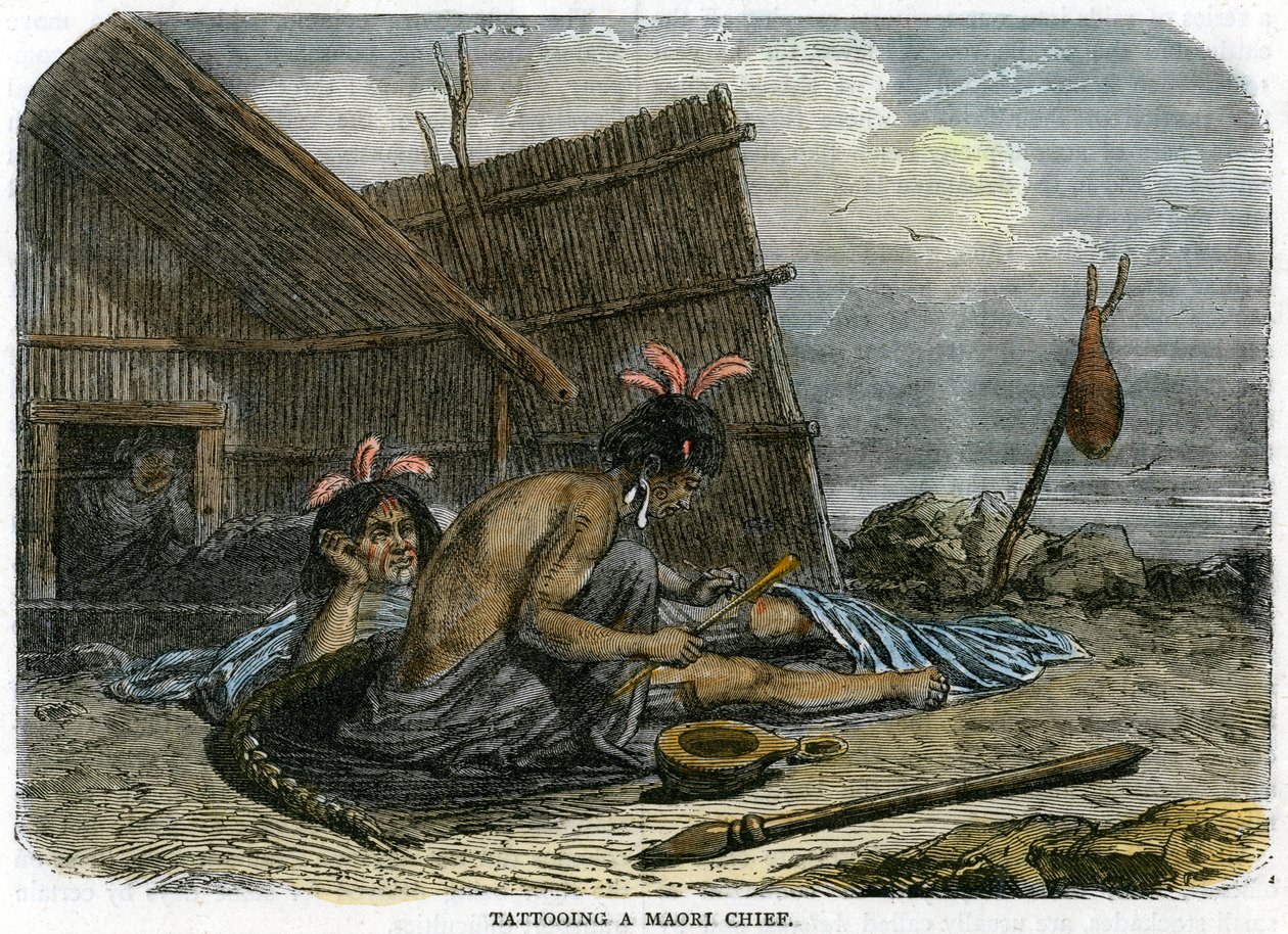 Maori Şefine Dövme Yaptırmak, Yeni Zelanda, c1875 by Unbekannt