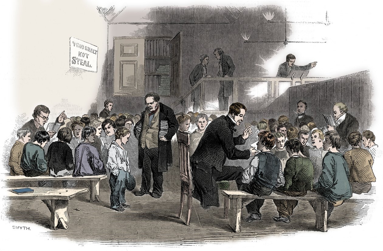 Ragged School Union okulunda çocuklara okumayı öğretmek, Lambeth, Londra, 1868 by Unbekannt