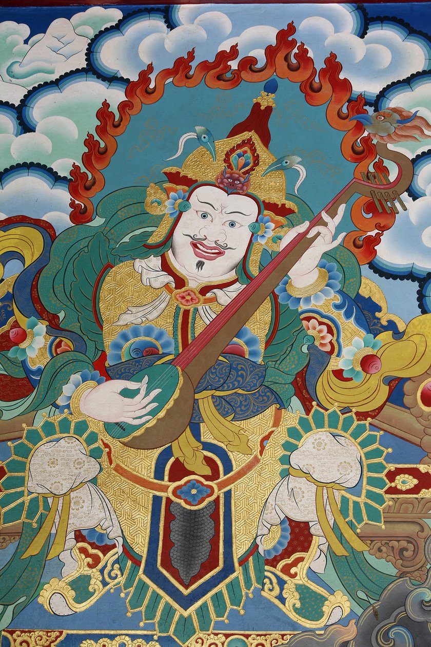 Dhritarashtra adlı Doğu ve baharı koruyan tapınak muhafızı. Kopan Manastırı, Katmandu, Nepal by Unbekannt