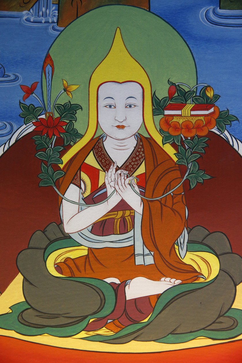 Bin Buda Tapınağı Dashang Kagyu Ling cemaati Resim Keşiş dua ediyor, La Boulaye, Fransa by Unbekannt