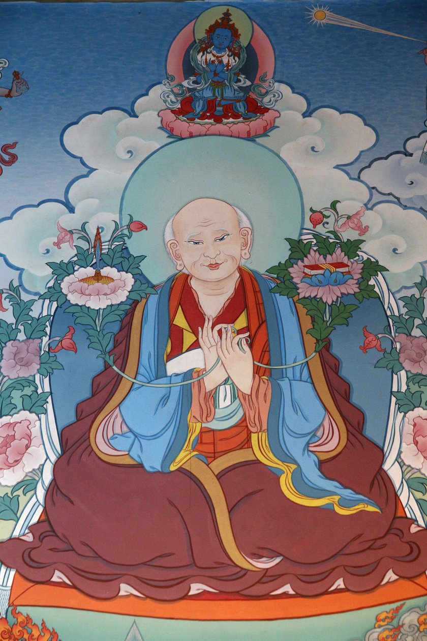 Bin Buda Tapınağı Dashang Kagyu Ling cemaati Resim Keşiş dua ediyor, La Boulaye, Fransa by Unbekannt