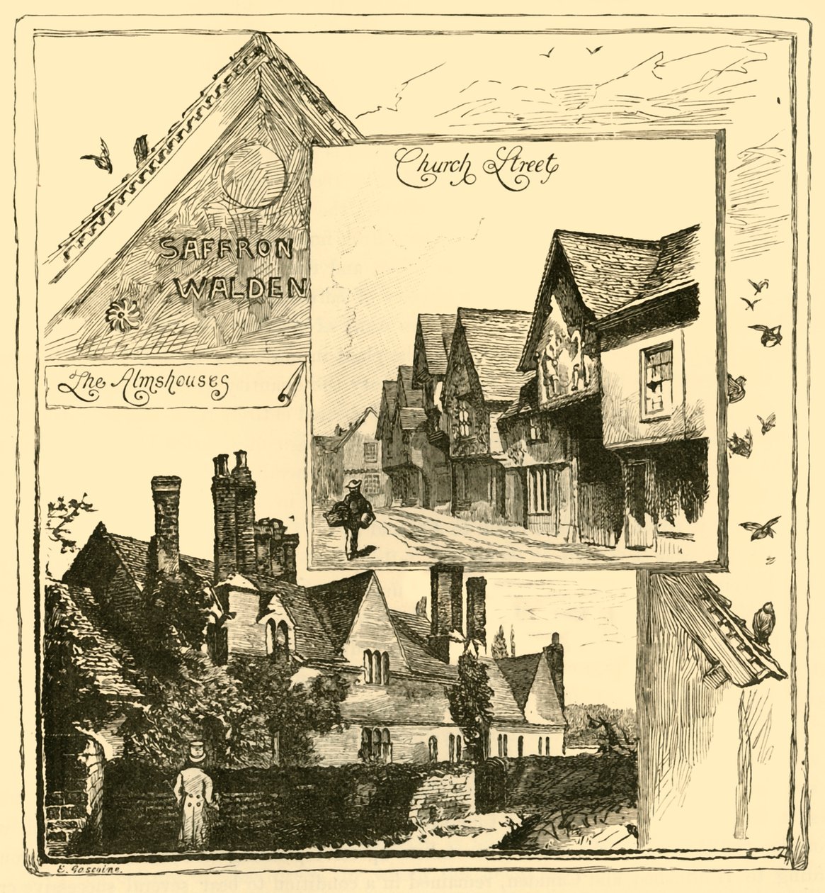 Almshouses, Audley End ve Church Street, Saffron Walden, 1898. by Unbekannt