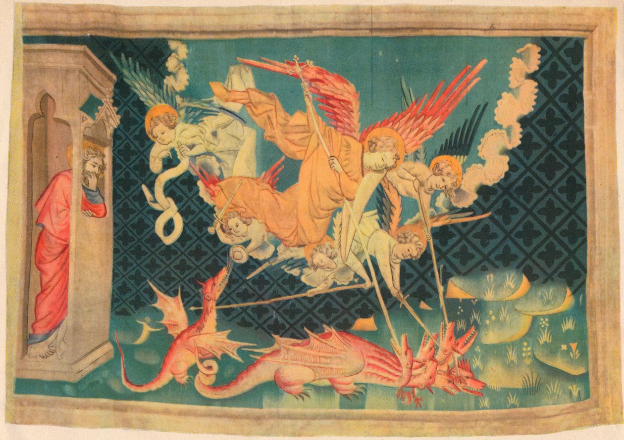 Kıyamet. St. Michael ve ajanları ejderhayı yener. by Unbekannt