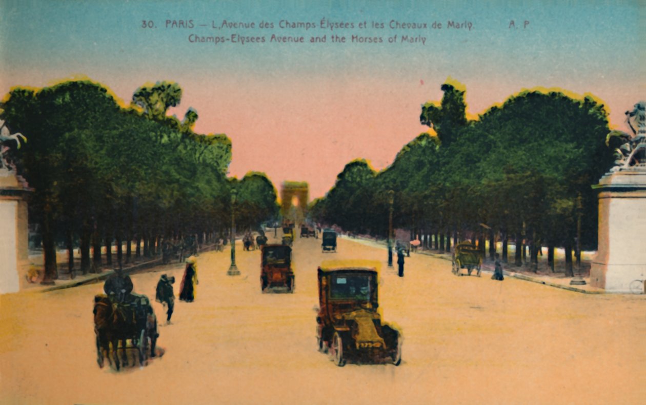 Avenue des Champs-Elysées ve Marly Horses, Paris, c1920 by Unbekannt