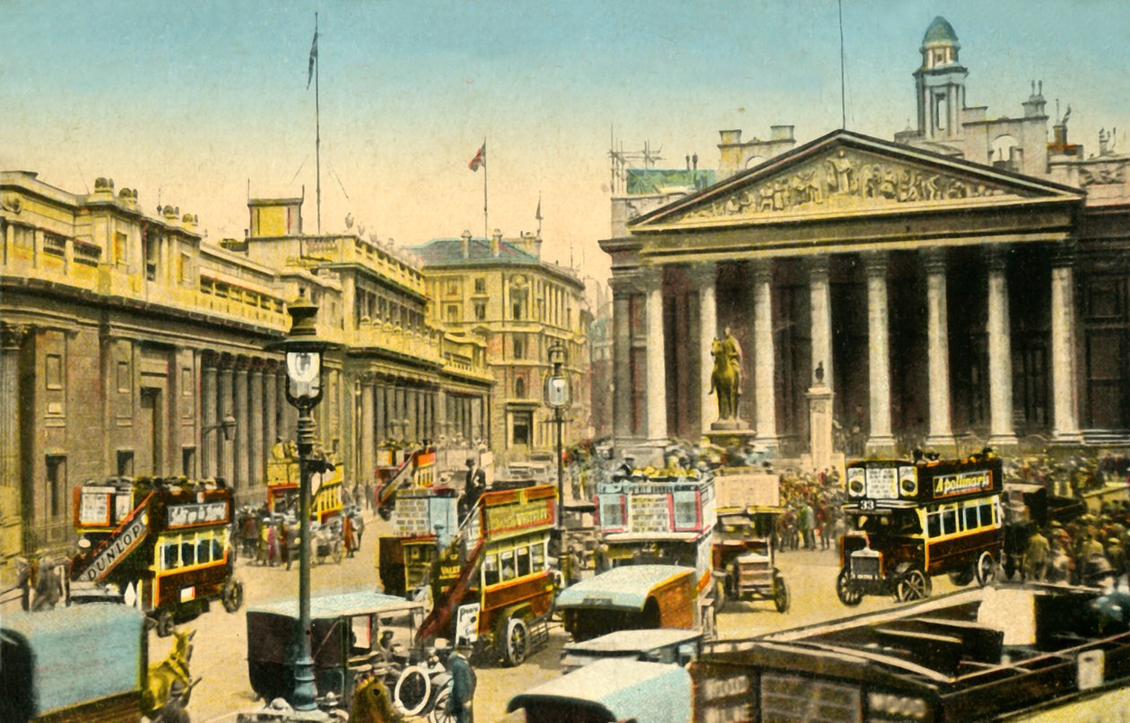İngiltere Bankası ve Kraliyet Borsası, Londra, c1910. by Unbekannt