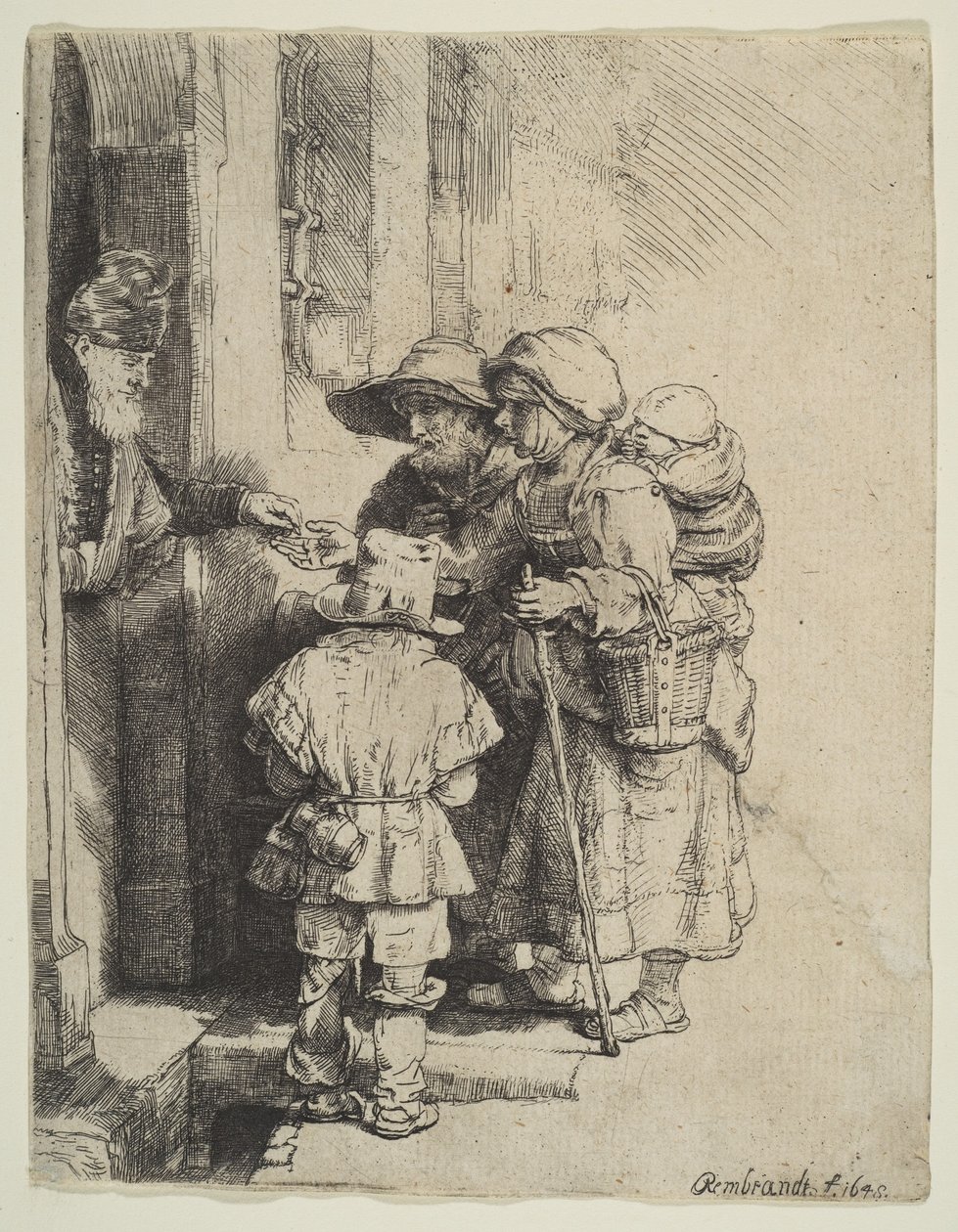 Kör Hurdy-Gurdy Oyuncu ve Aile Sadaka Alma, 1648. by Unbekannt