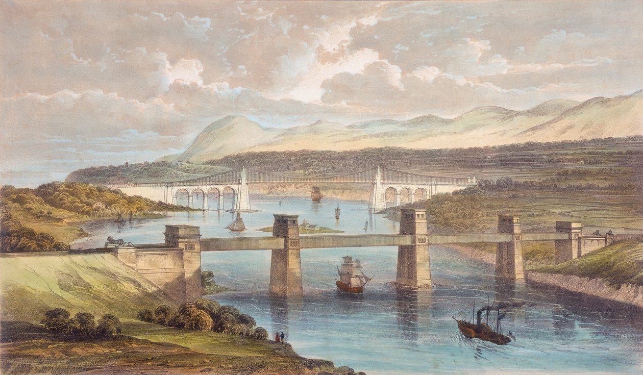 Britannia Tubular Bridge, Menai Boğazı, Galler, c1850 by Unbekannt