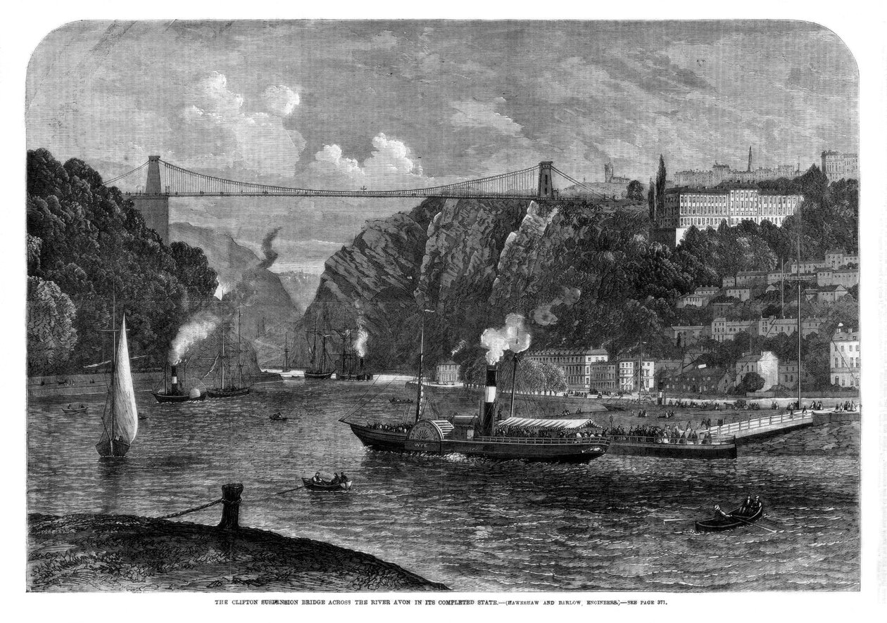 Avon Nehri üzerindeki Clifton asma köprüsü, 1864 by Unbekannt