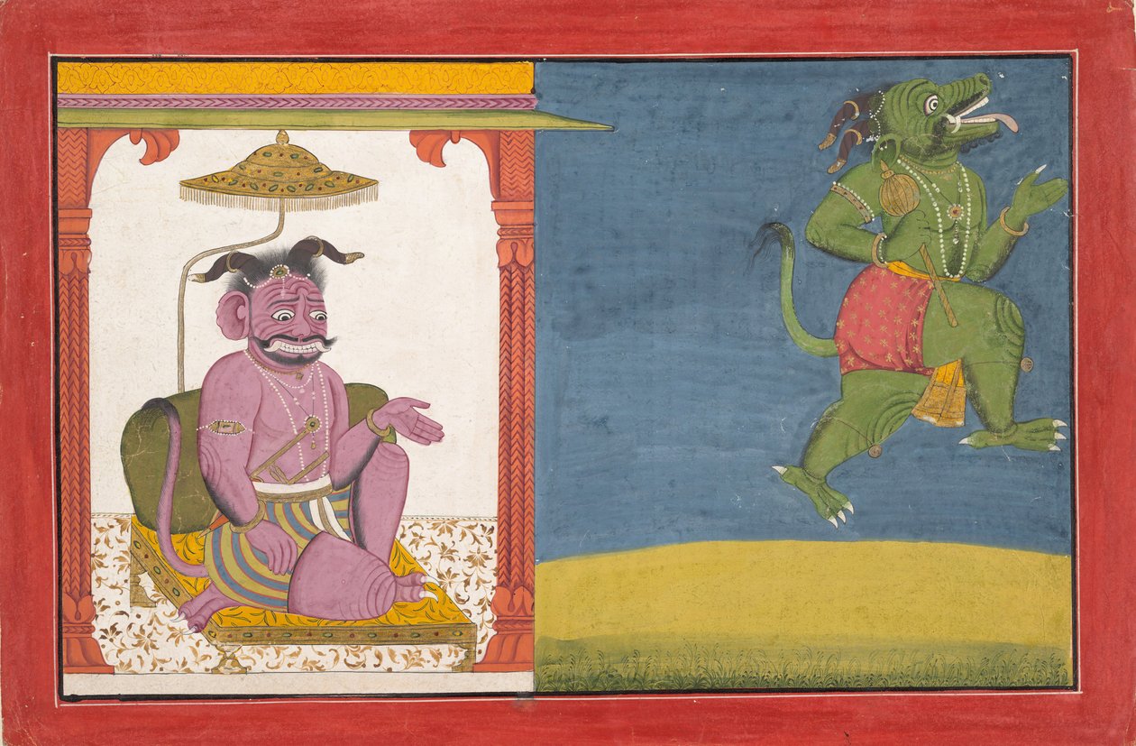 İblis Hiranyaksha, İblis Sarayından Ayrılıyor... bir Bhagavata Purana Serisinden, yaklaşık. 1740. by Unbekannt