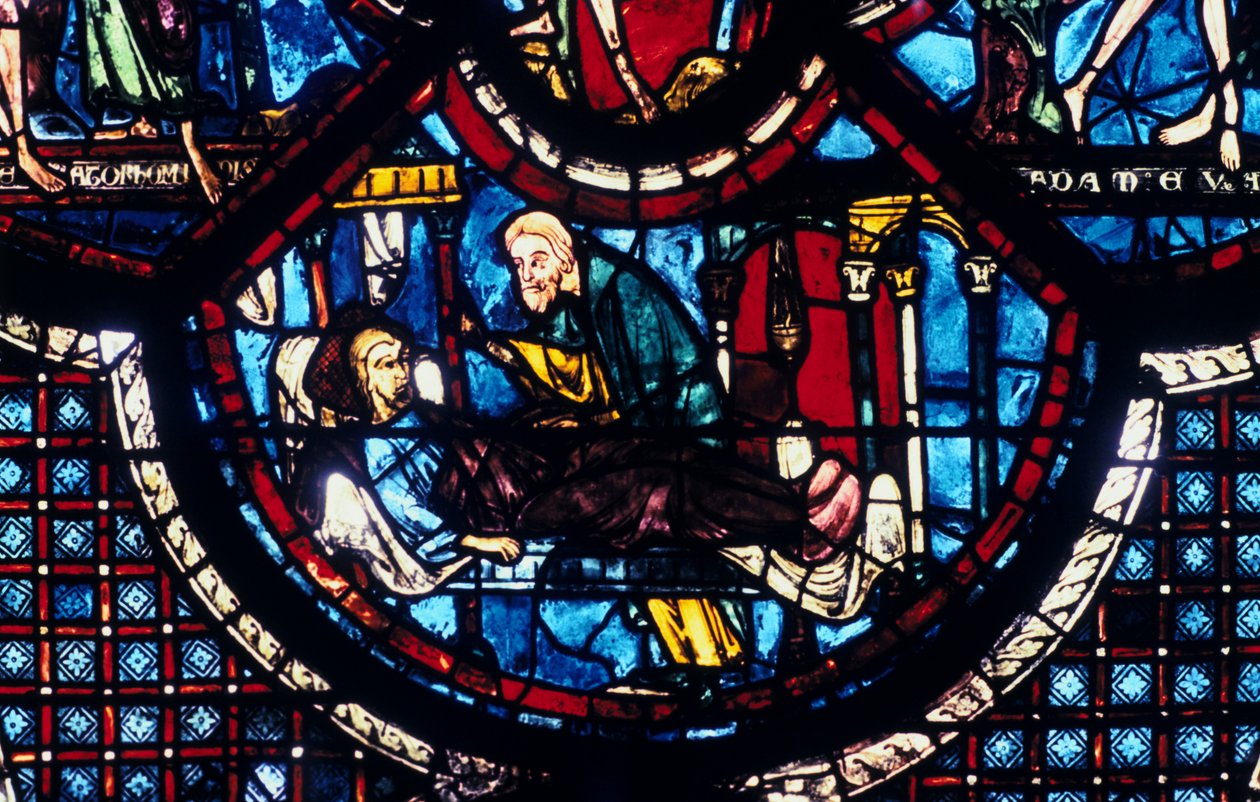 İyi Samiriyeli Hacı ile ilgilenir, vitray, Chartres Katedrali, Fransa, 1205-1215 by Unbekannt