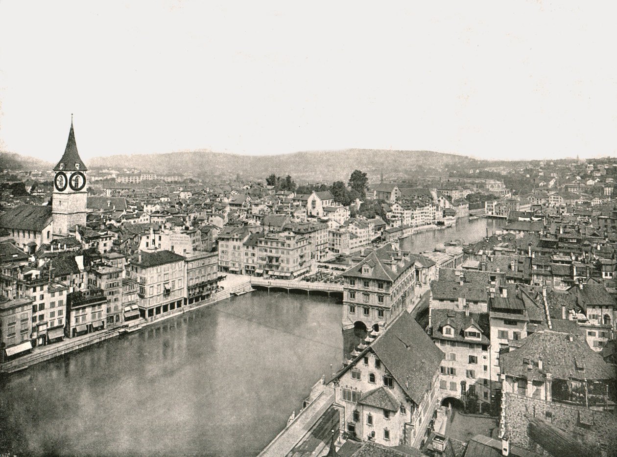 Grosse Stadt ve Kleine Stadt, Limmat Nehri tarafından bölünmüş, Zürih, İsviçre, 1895. by Unbekannt