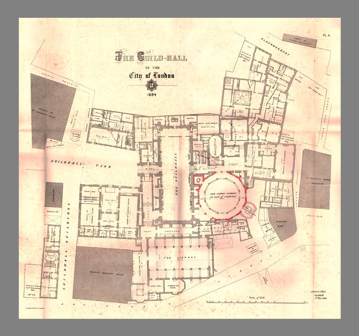 Londra Şehri Lonca Salonu, Plan, 1884, 1886 by Unbekannt