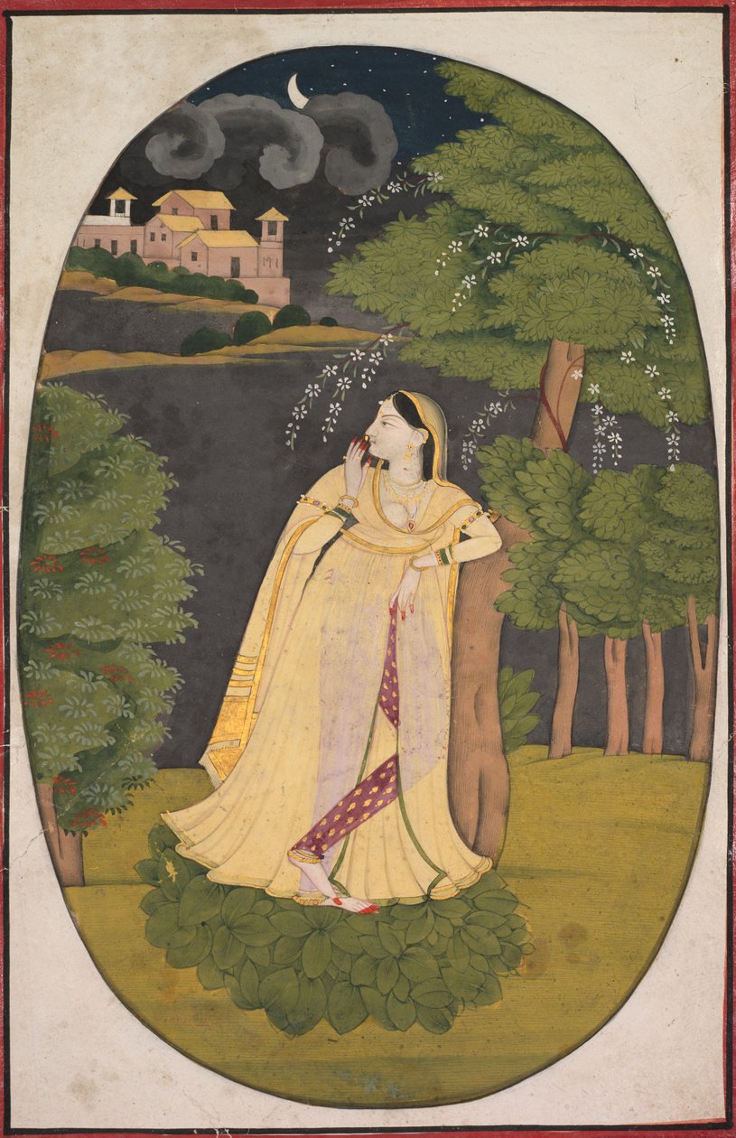 Kaybolmuş Sevgilisini Merakla Bekleyen Kahraman Utka Nayika, c. 1800. by Unbekannt