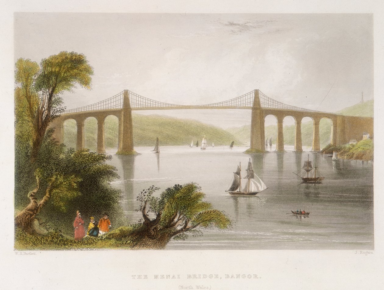 Menai Köprüsü, Bangor Kuzey Galler, c1826-c1850 by Unbekannt