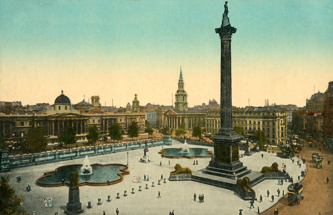 Ulusal Galeri ve Nelsons Sütunu, Trafalgar Meydanı, Londra, c1910. by Unbekannt