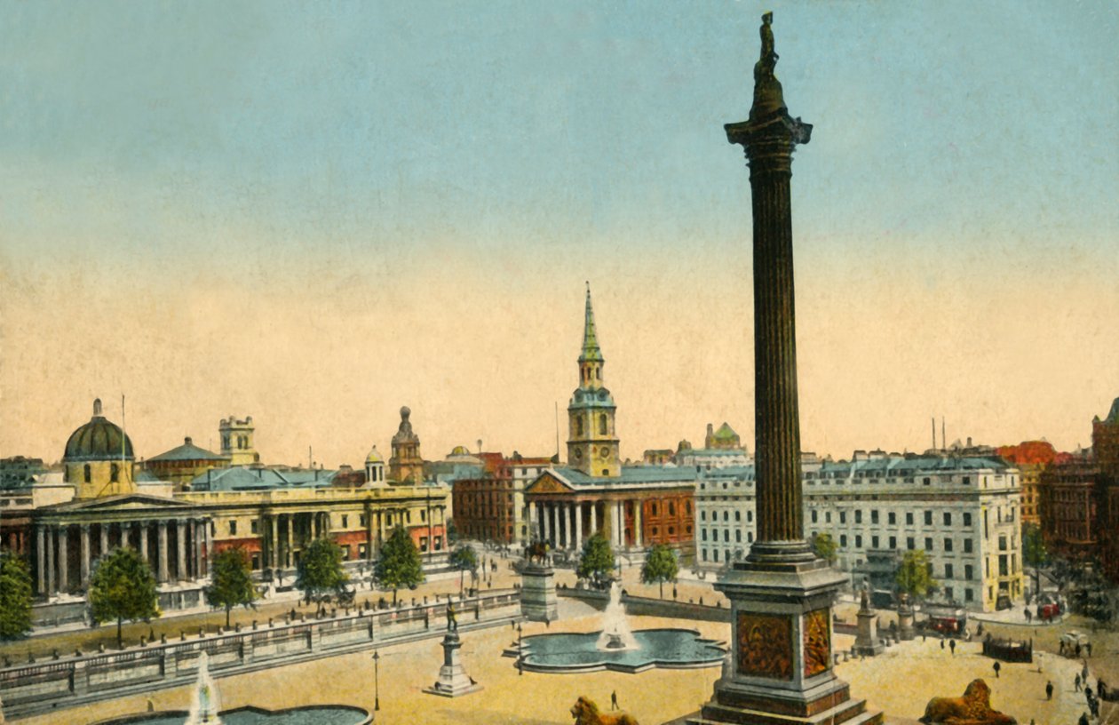 Ulusal Galeri ve Nelsons Sütunu, Trafalgar Meydanı, Londra, c1910. by Unbekannt