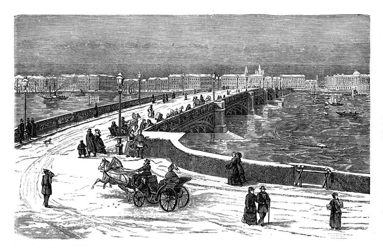 Neva Nehri üzerindeki Nicolai Köprüsü, St Petersburg, Rusya, c1888 by Unbekannt