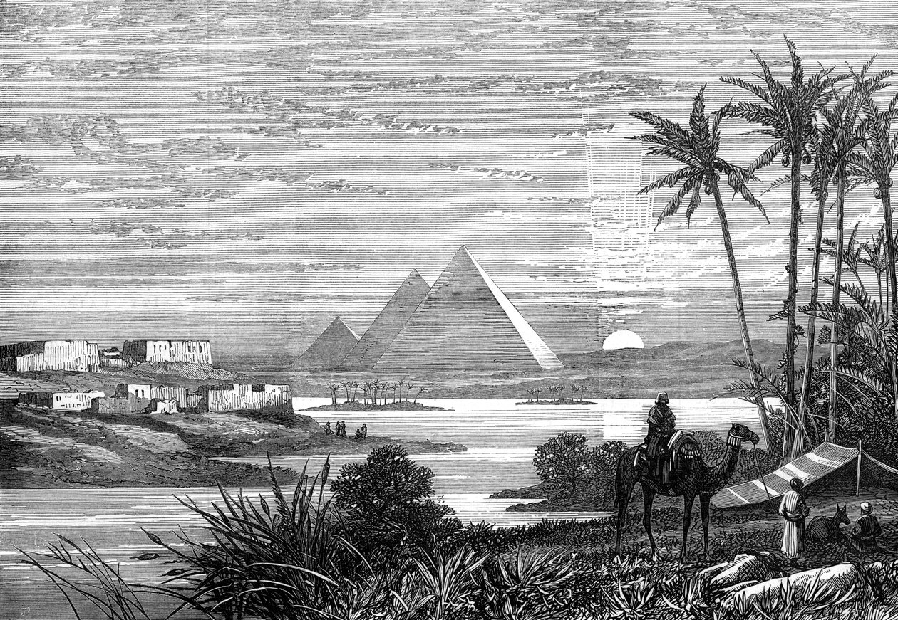 Boulak yolundan Nil ve Piramitler, 1874 by Unbekannt
