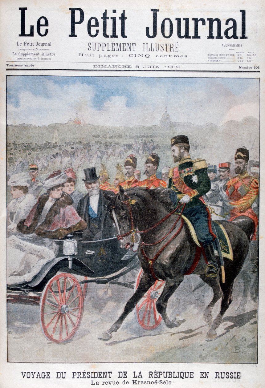 Fransa Cumhurbaşkanı askerleri gözden geçiriyor, Krasnoye Selo, Rusya, 1902 by Unbekannt