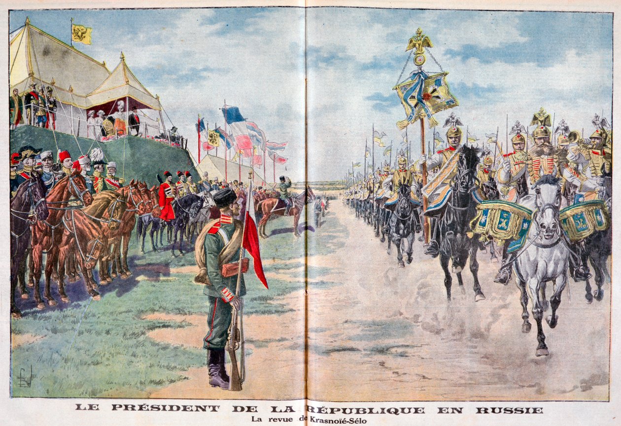 Cumhurbaşkanı, Rus birliklerini gözden geçiriyor, Krasnoye Selo, Rusya, 1914 by Unbekannt
