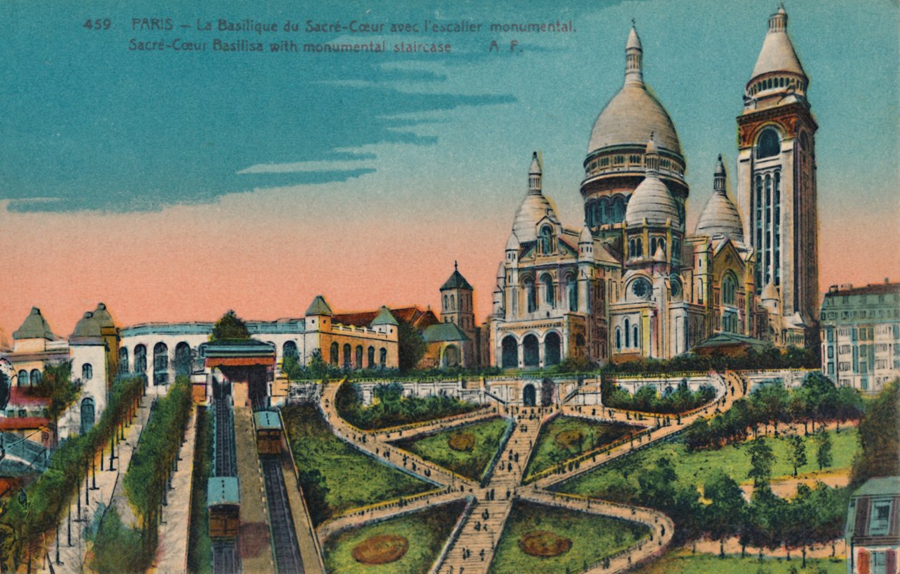 Anıtsal merdivenli Sacre-Coeur Bazilikası, Paris, c1920 by Unbekannt