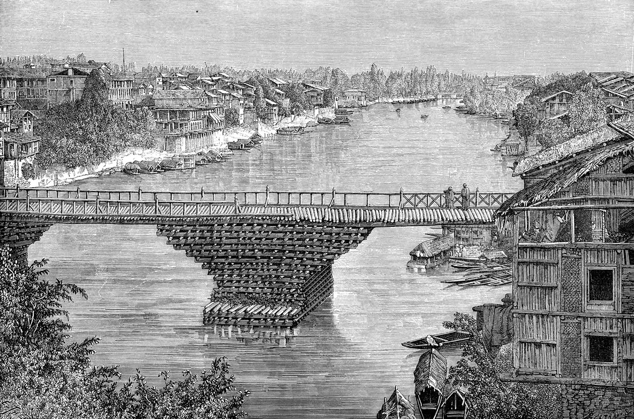 Jhelum nehri üzerindeki Srinagar Köprüsü, Pakistan, 1895 by Unbekannt