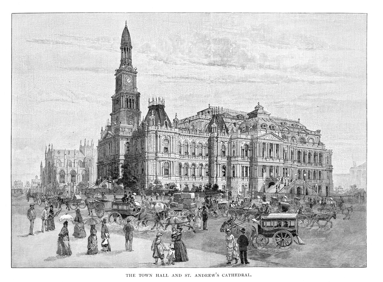 Belediye Binası ve St Andrews Katedrali, Sidney, Yeni Güney Galler, Avustralya, 1886 by Unbekannt