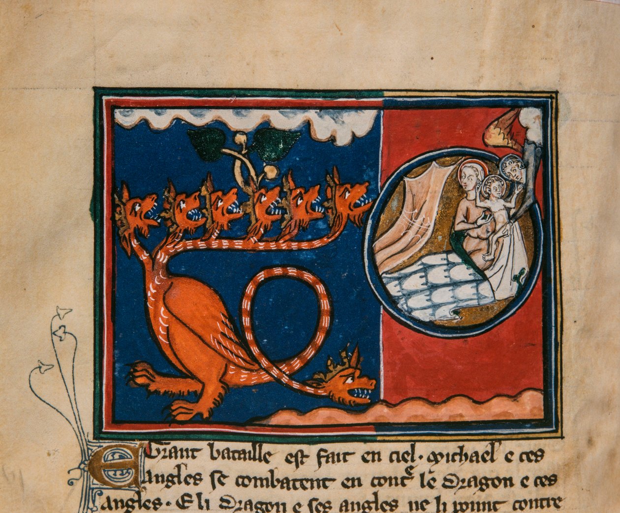 Kadın ve Ejderha. Minyatür: Apocalypse de saint Jean, yaklaşık 1320. by Unbekannt