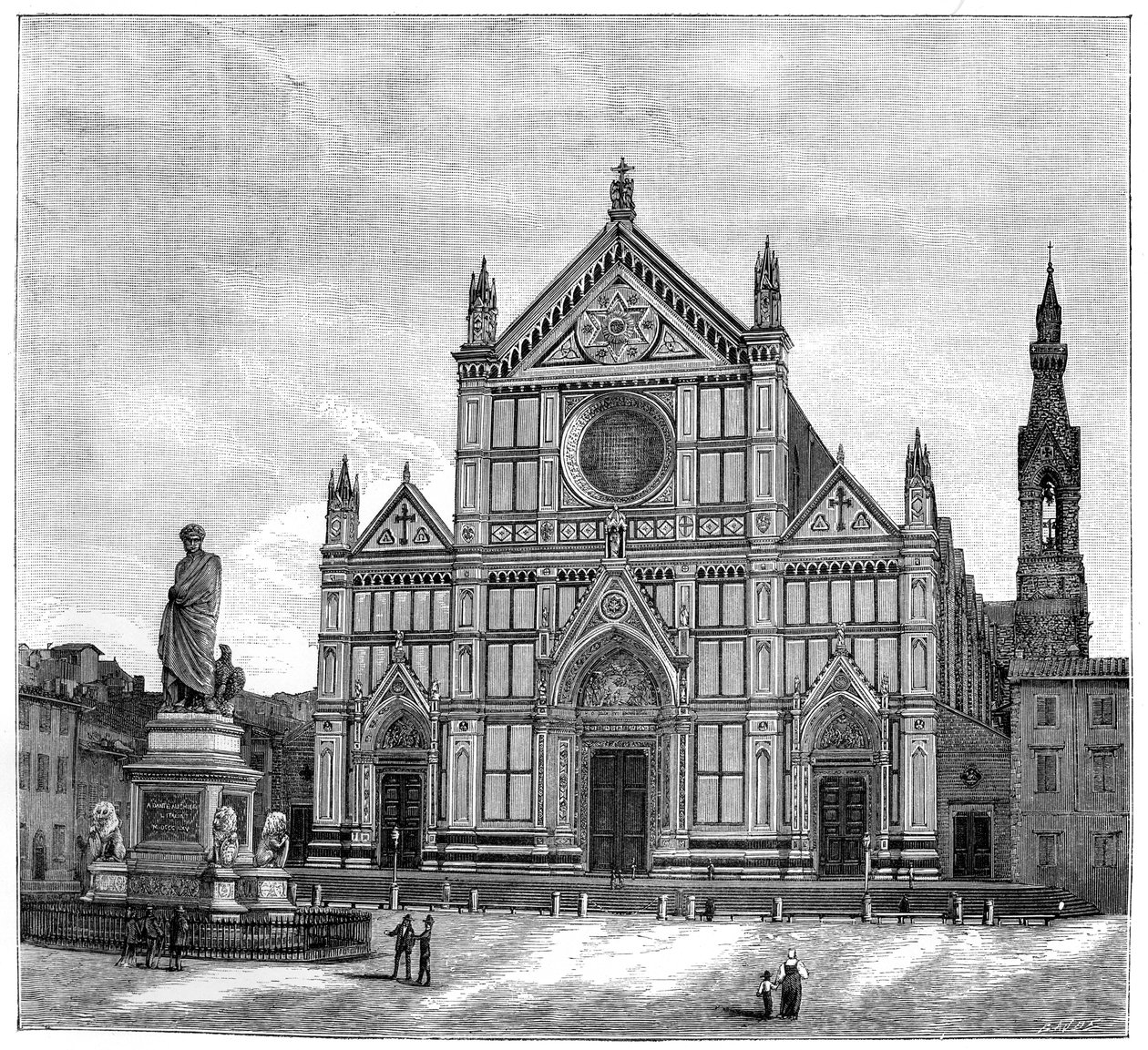 Santa Croce Bazilikası kilisesi ve meydanı, Floransa, İtalya, 1882 by Unbekannt