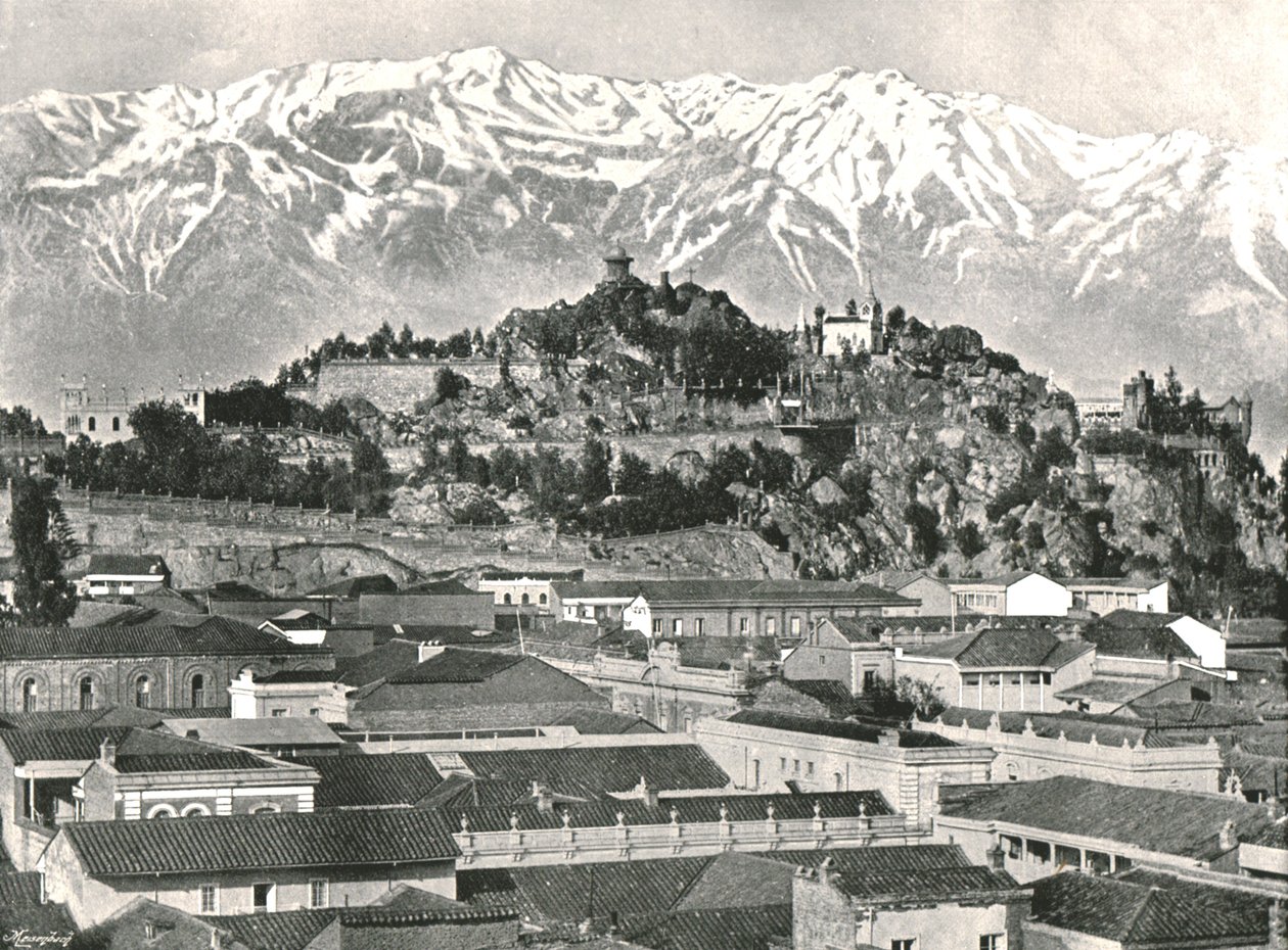 Arka planda And Dağları ile Santa Lucia tepesi, Santiago, Şili, 1895. by Unbekannt