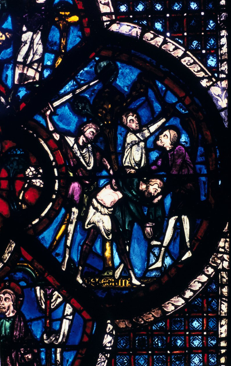 Hırsızlar tarafından saldırıya uğrayan hacı, vitray, Chartres Katedrali, Fransa, 1205-1215 by Unbekannt