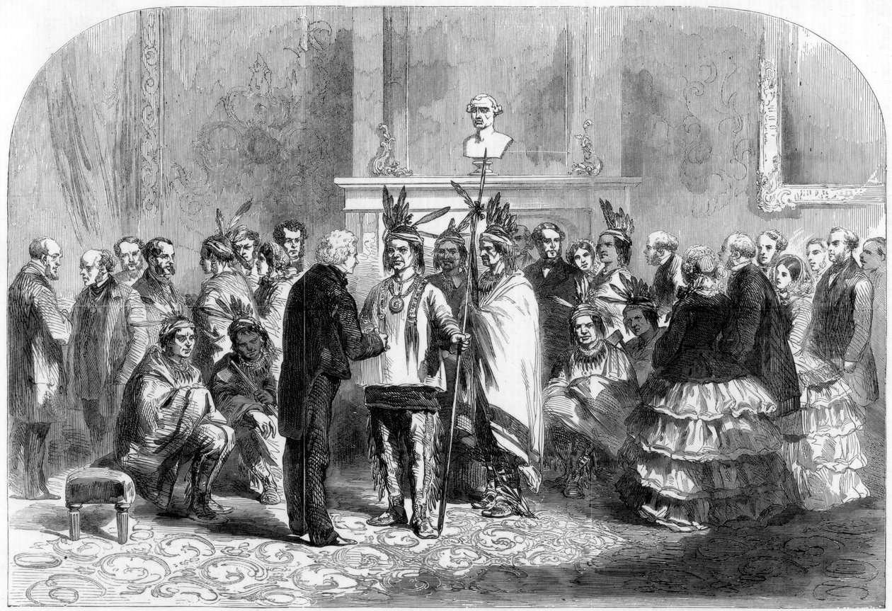 Amerika Birleşik Devletleri başkanı, düşman kabileleri el sıkışmaya teşvik ediyor, 1858 by Unbekannt