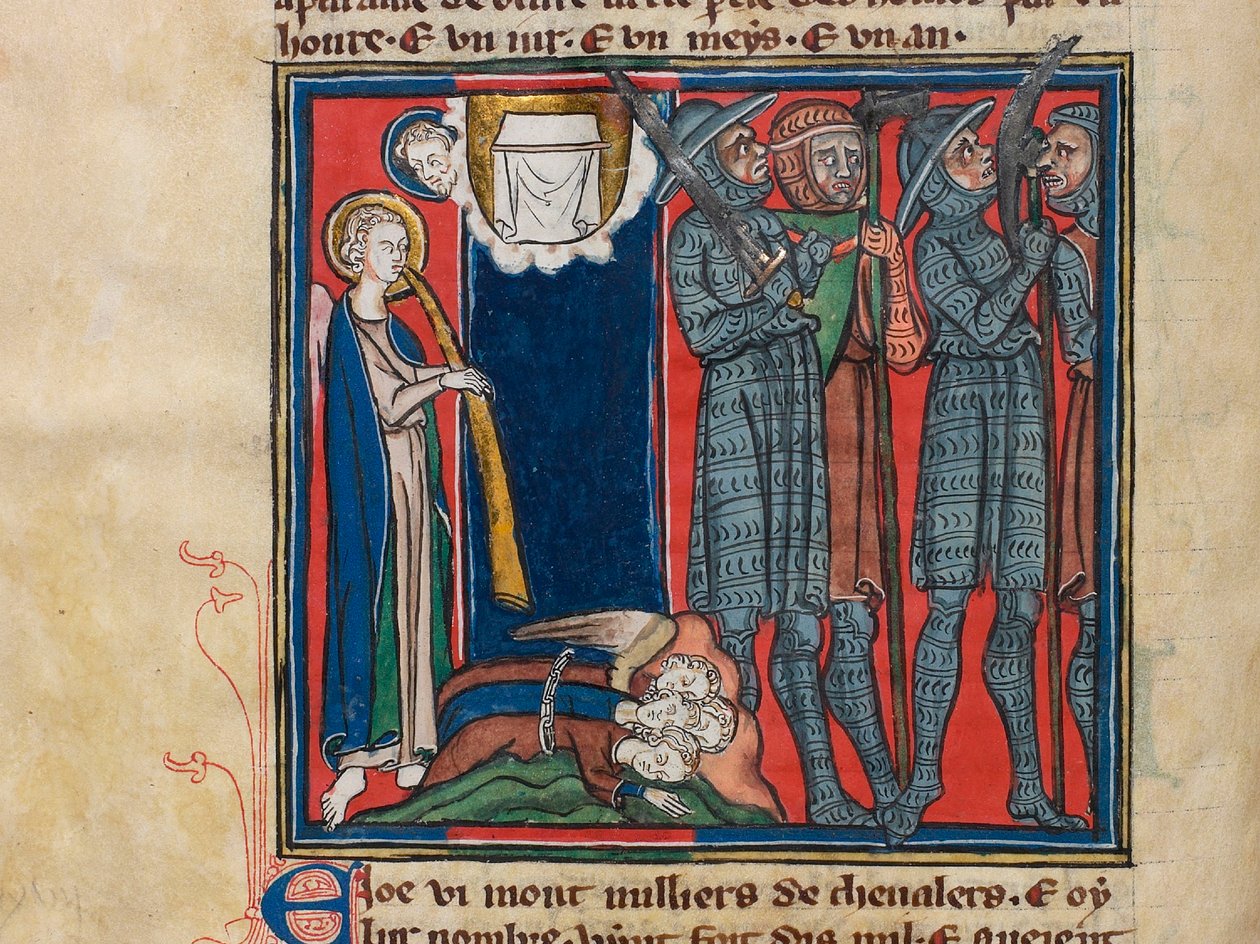 Altıncı melek trompetini çaldı... Minyatür: Apocalypse de saint Jean, yaklaşık 1320. by Unbekannt