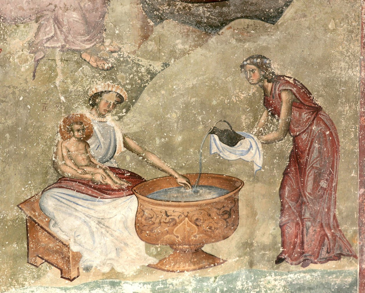 Doğum sahnesinde çocuğun yıkanması, c. 1260-1270 by Unbekannt