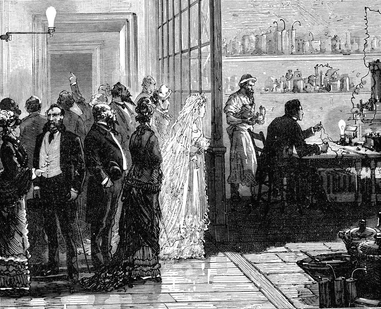 Thomas Edison, düğün gününde elektrik lambalarıyla deney yapıyor, 1871 1883 by Unbekannt
